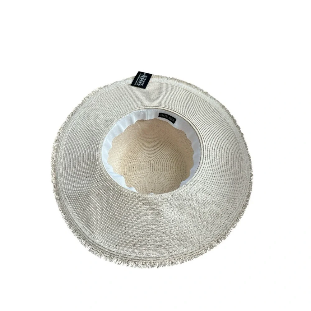 Bijoux Terner Summer Sun Hat Wide Brim‎ Frayed Edge Beach Vacation Wear NWT